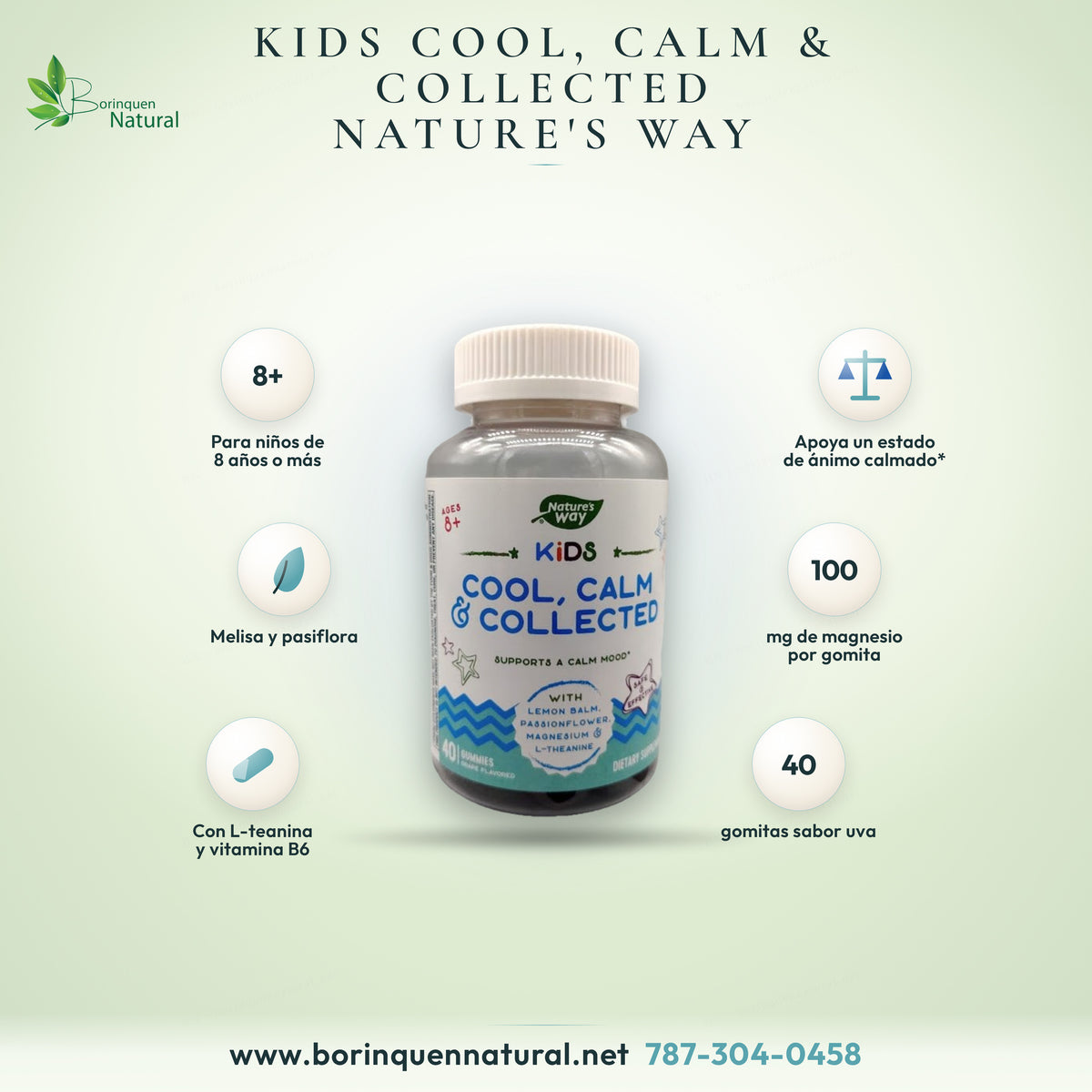 Kids Cool, Calm & Collected de Nature's Way, 40 gomitas sabor uva para niños de 8 años o más
