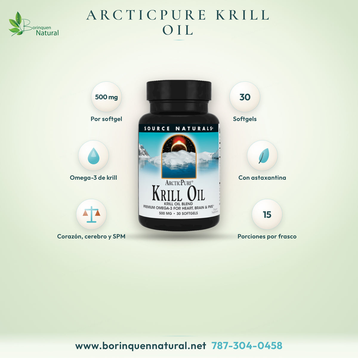 ArcticPure Krill Oil de Source Naturals, omega-3 de krill con astaxantina, 500 mg, frasco de 30 softgels