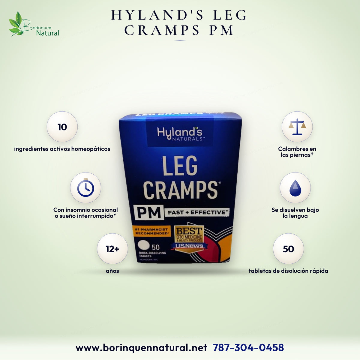 Leg Cramps PM de Hyland's, tabletas homeopáticas para calambres en las piernas con insomnio ocasional, 50 tabletas