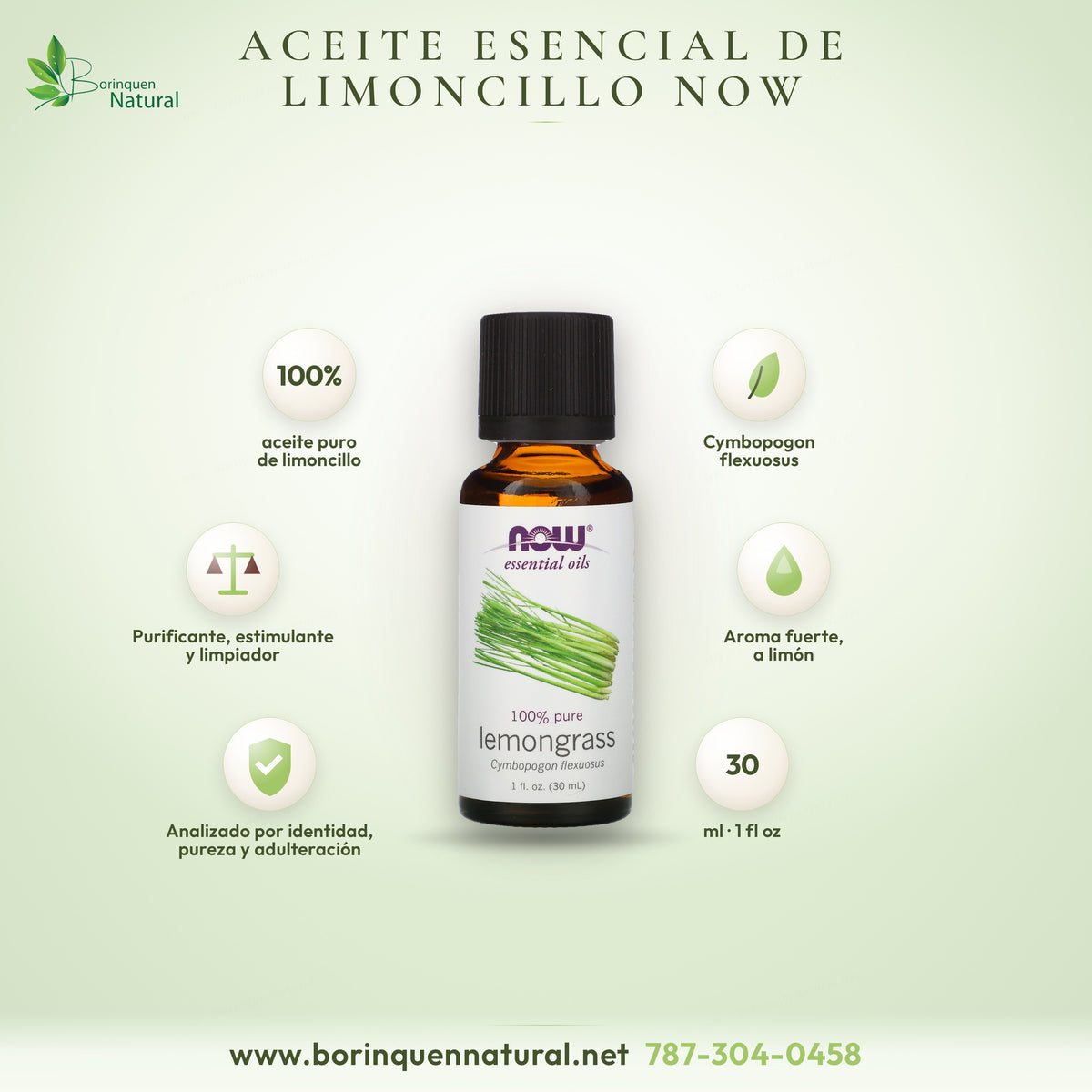 Aceite esencial de limoncillo (lemongrass) 100% puro de NOW Essential Oils, Cymbopogon flexuosus, 1 fl oz