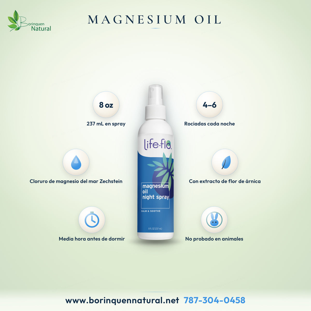 Magnesium Oil Night Spray de Life-flo, aceite de magnesio en spray con árnica, envase de 8 fl oz (237 mL)