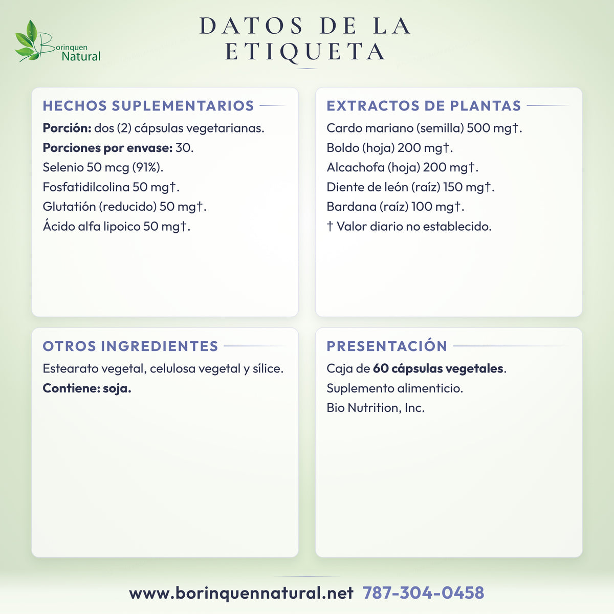 Datos de la etiqueta de Liver Wellness de Bio Nutrition: hechos suplementarios, otros ingredientes y alérgenos