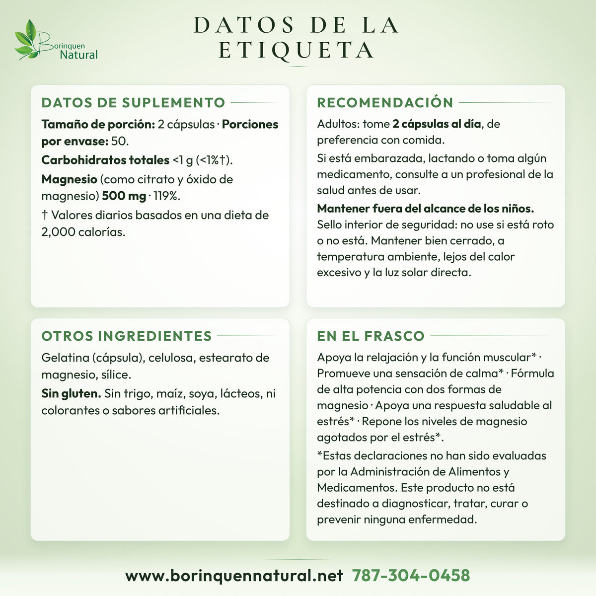Datos de la etiqueta del Magnesium Complex Nature's Way: datos de suplemento, recomendación, otros ingredientes y lo que dice el frasco