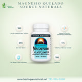 Magnesio Quelado 100 mg Source Naturals 100 Tabletas para Músculos
