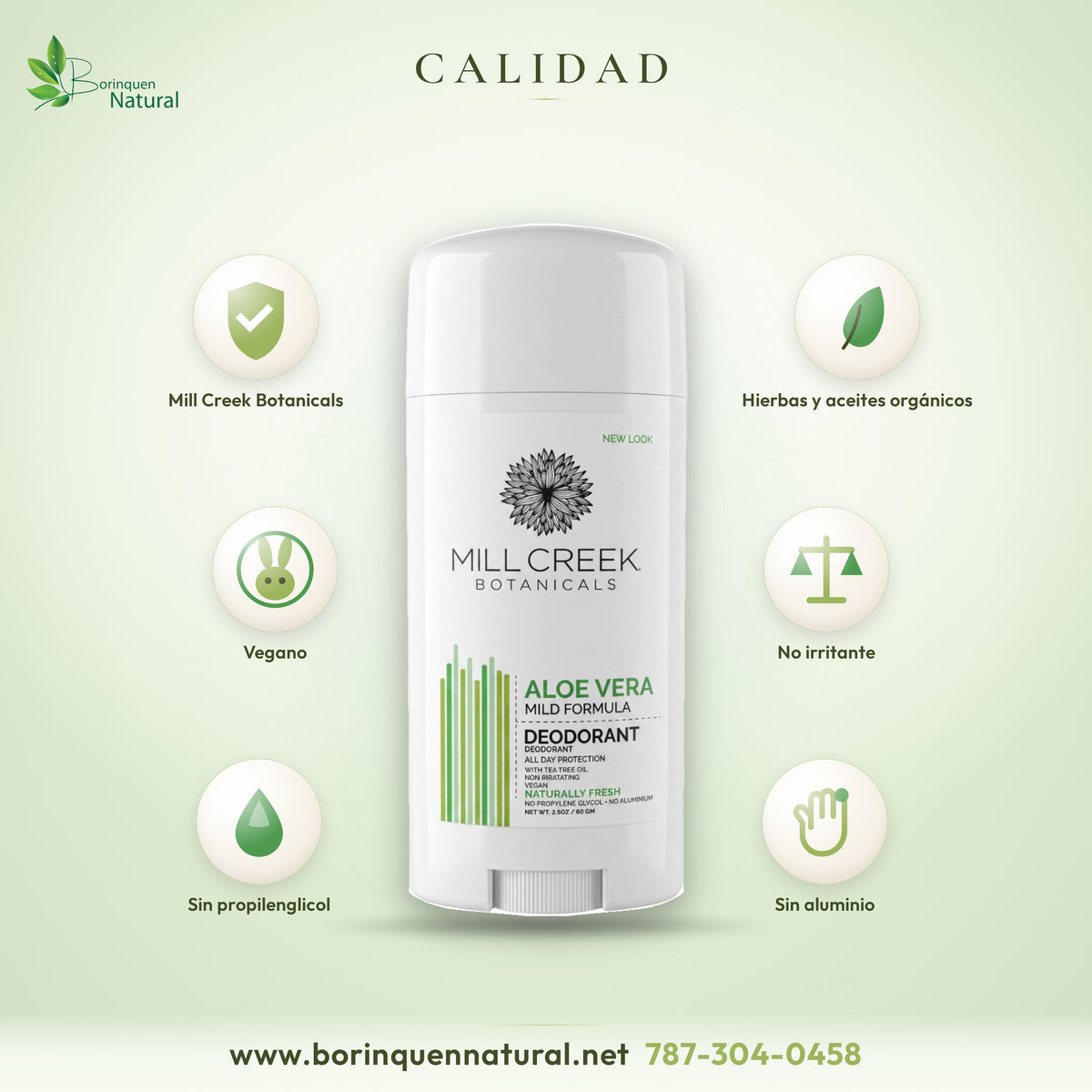 Desodorante de aloe vera de Mill Creek Botanicals: hierbas y aceites esenciales orgánicos, vegano y no irritante