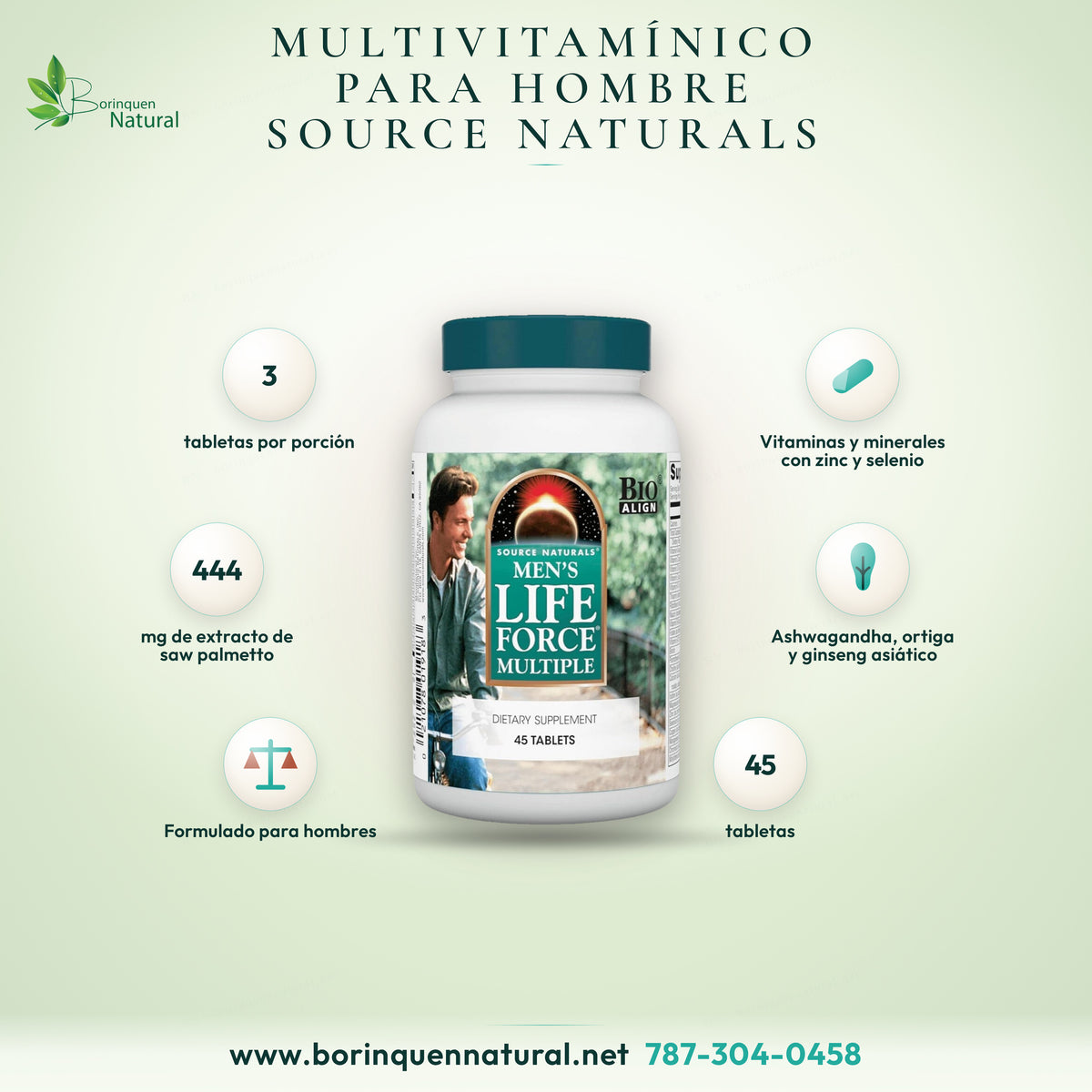 Men's Life Force Multiple de Source Naturals, multivitamínico para hombre en 45 tabletas