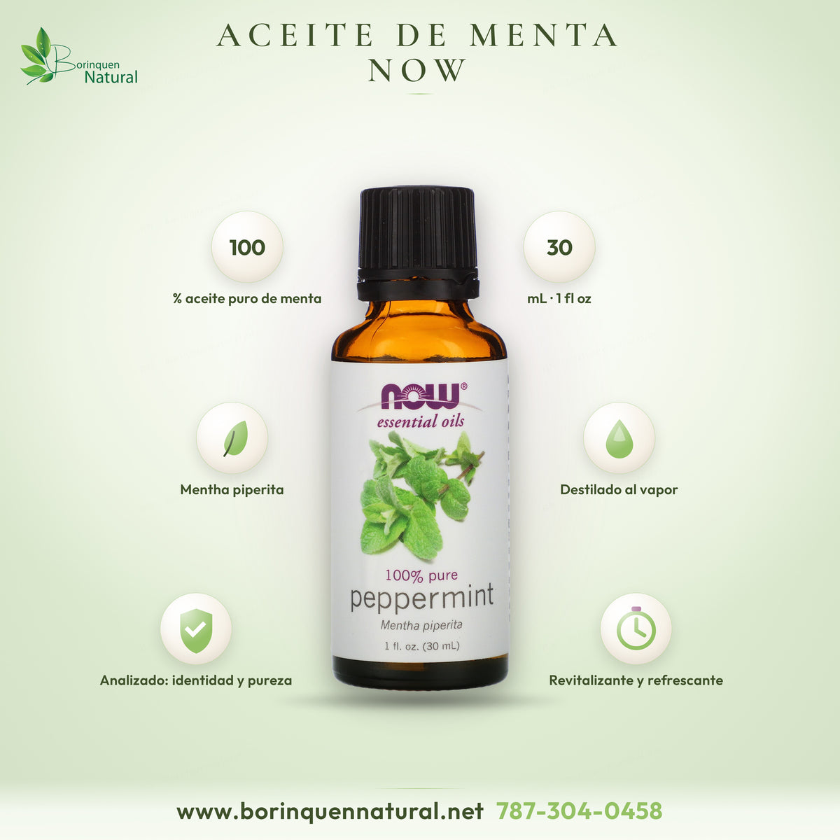 Aceite esencial de menta (peppermint) 100% puro de NOW Essential Oils, frasco ámbar de 1 fl oz (30 mL)