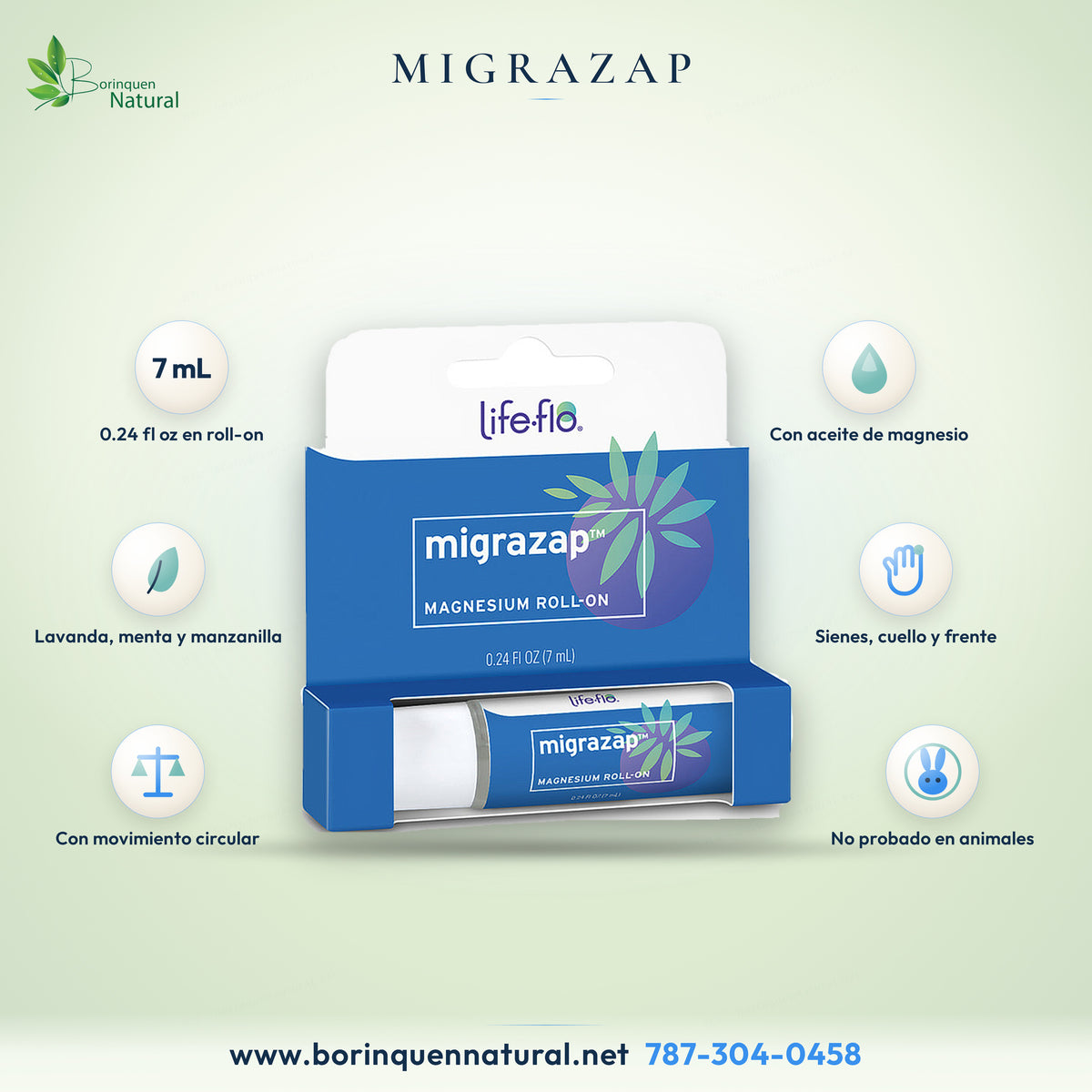 MigraZap Magnesium Roll-On de Life-flo, roll-on de aceite de magnesio con lavanda, menta y manzanilla, 0.24 fl oz (7 mL)