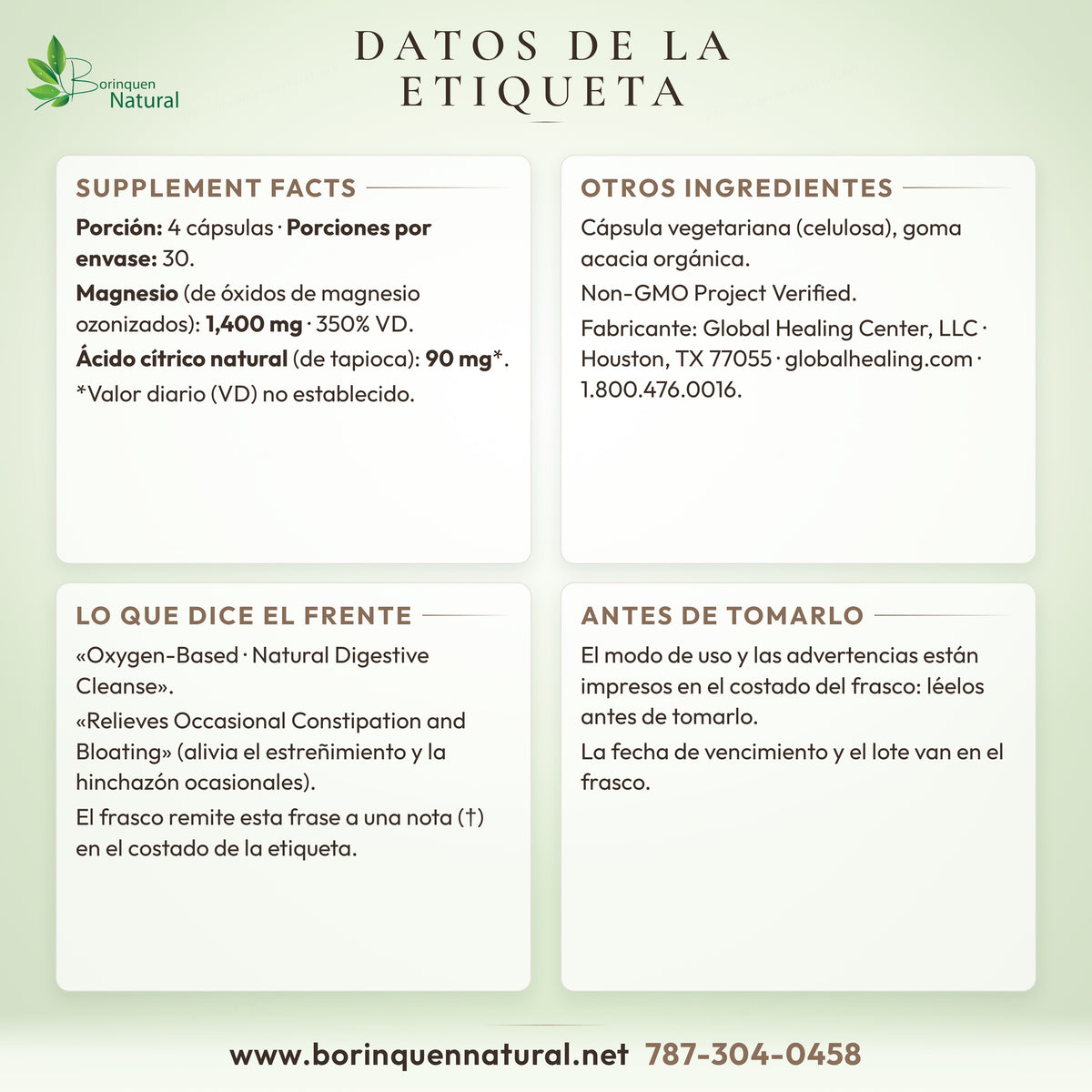 Datos de la etiqueta de Oxy-Powder: Supplement Facts, otros ingredientes, lo que dice el frente y el fabricante