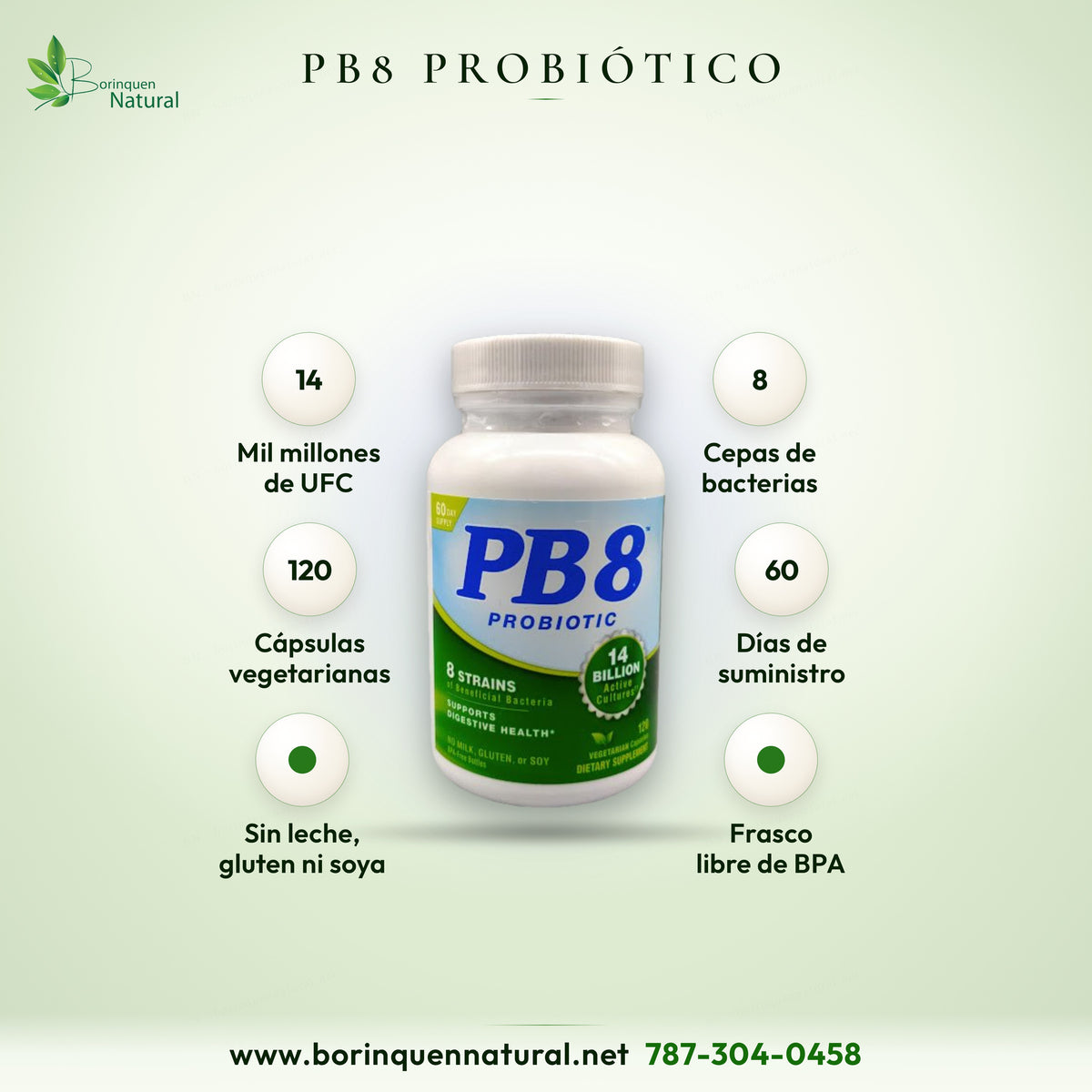 PB8 Probiotic de Nutrition Now, 120 cápsulas vegetarianas con 8 cepas y 14 mil millones de UFC por porción