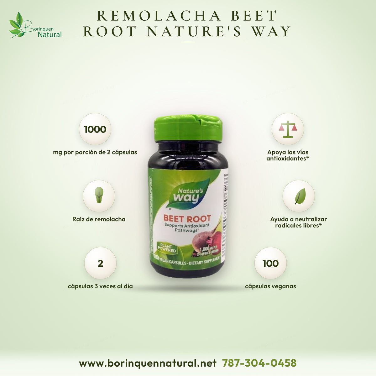 Beet Root (raíz de remolacha) de Nature's Way, apoyo antioxidante de origen vegetal, 1,000 mg por porción, frasco de 100 cápsulas veganas
