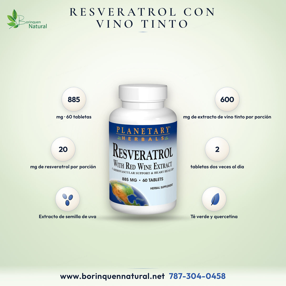Resveratrol con extracto de vino tinto de Planetary Herbals, 885 mg, frasco de 60 tabletas con semilla de uva, té verde y quercetina