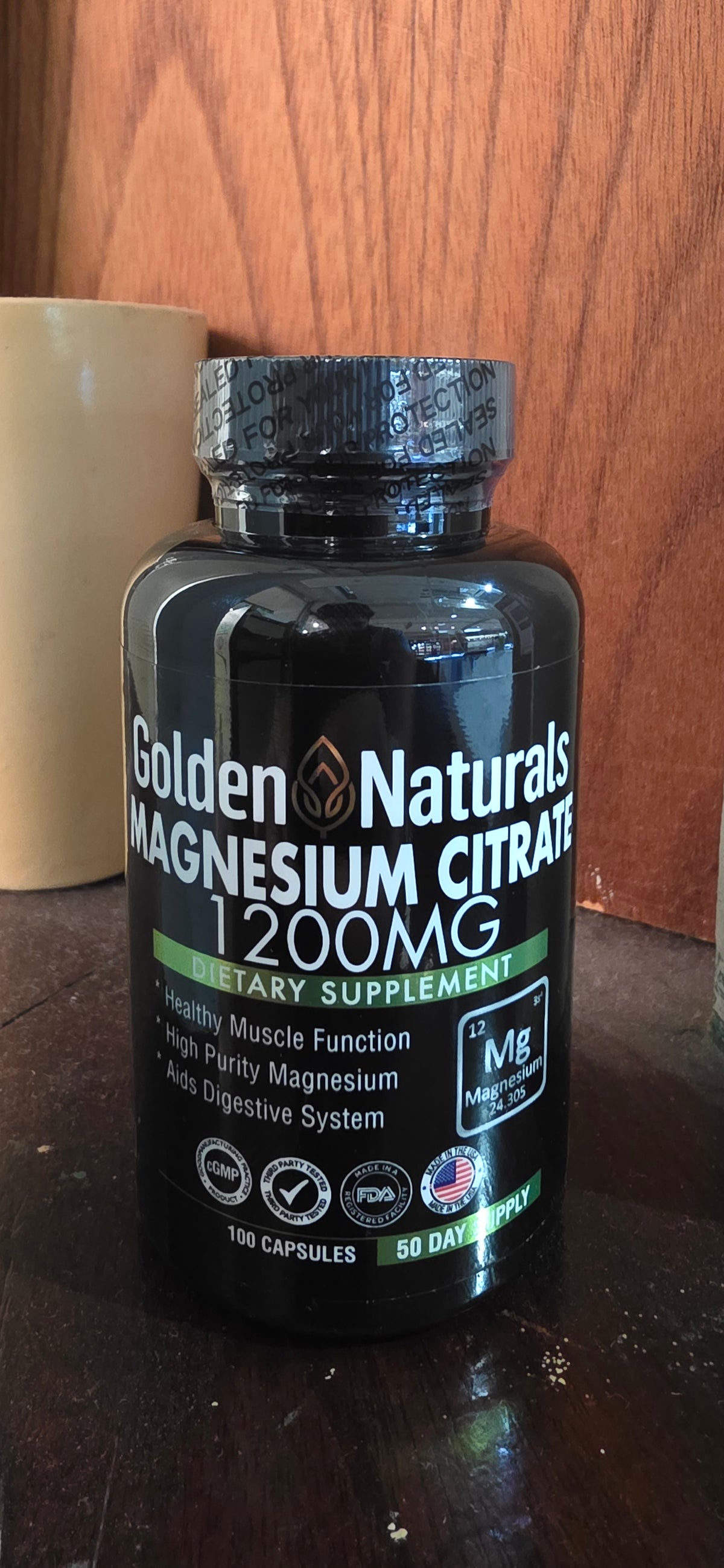 Golden Naturals Magnesium Citrate 1200mg – 100 Cápsulas Vegetales (50 Días de Suministro)
