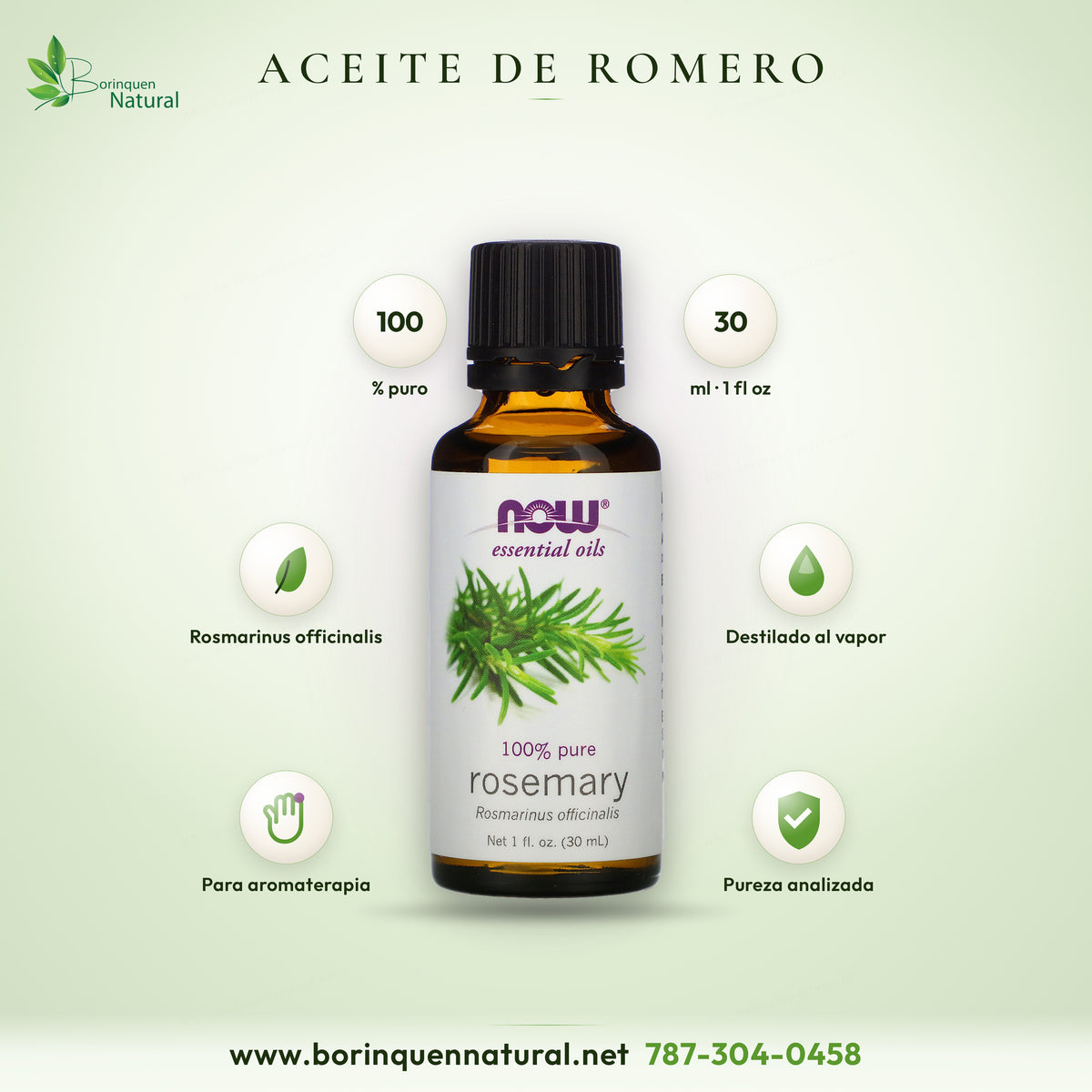 Aceite esencial de romero NOW Essential Oils, 100% puro Rosmarinus officinalis, frasco de vidrio ámbar de 1 fl oz (30 ml)