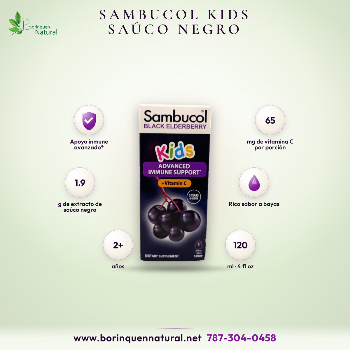 Sambucol Kids, jarabe de saúco negro con vitamina C, apoyo inmune avanzado para niños desde 2 años, 4 fl oz