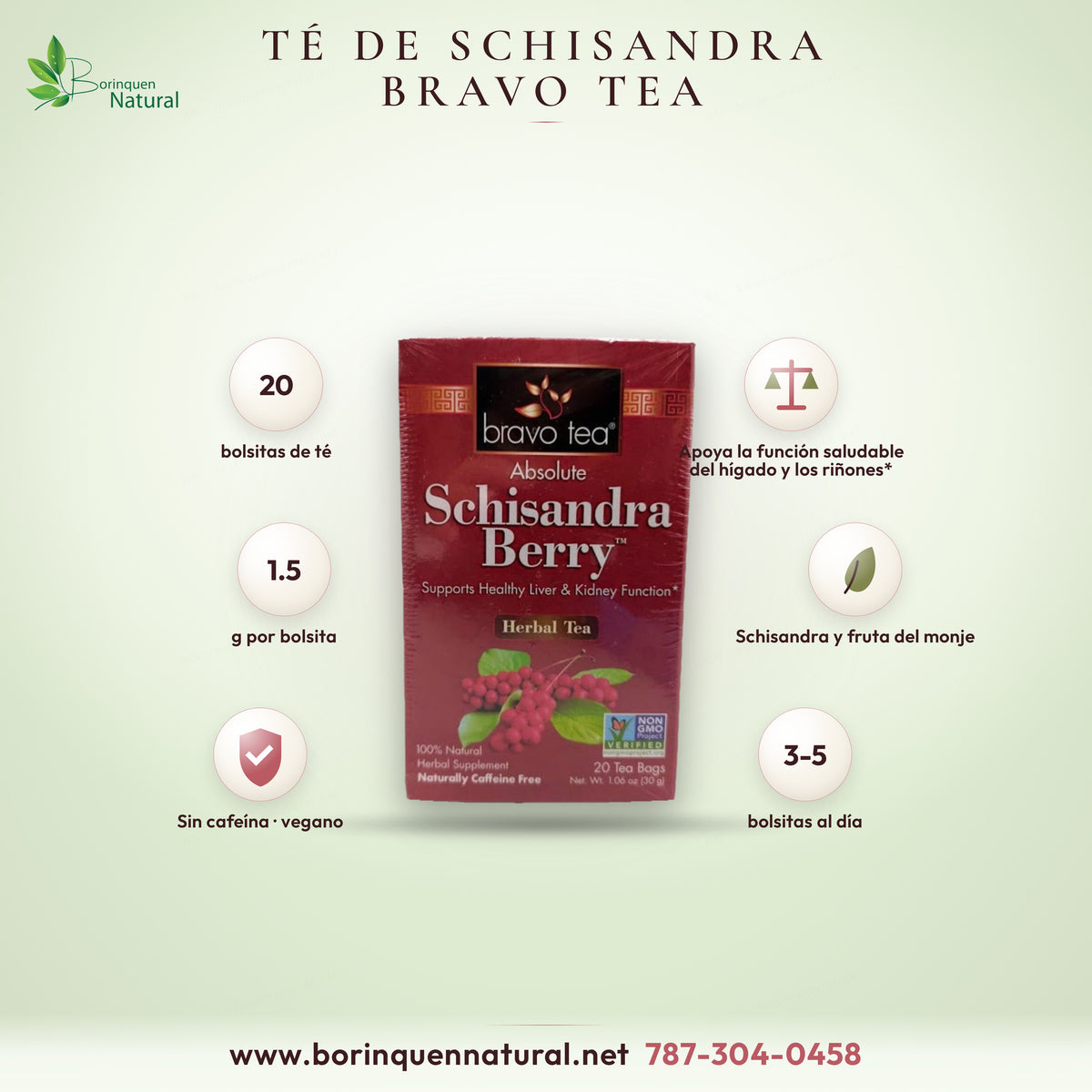 Té de baya de schisandra Absolute Schisandra Berry de Bravo Tea, infusión herbal sin cafeína, caja de 20 bolsitas