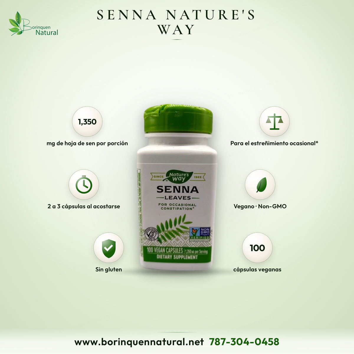 Senna Leaves de Nature's Way, hoja de sen de 1,350 mg por porción para el estreñimiento ocasional, frasco de 100 cápsulas veganas