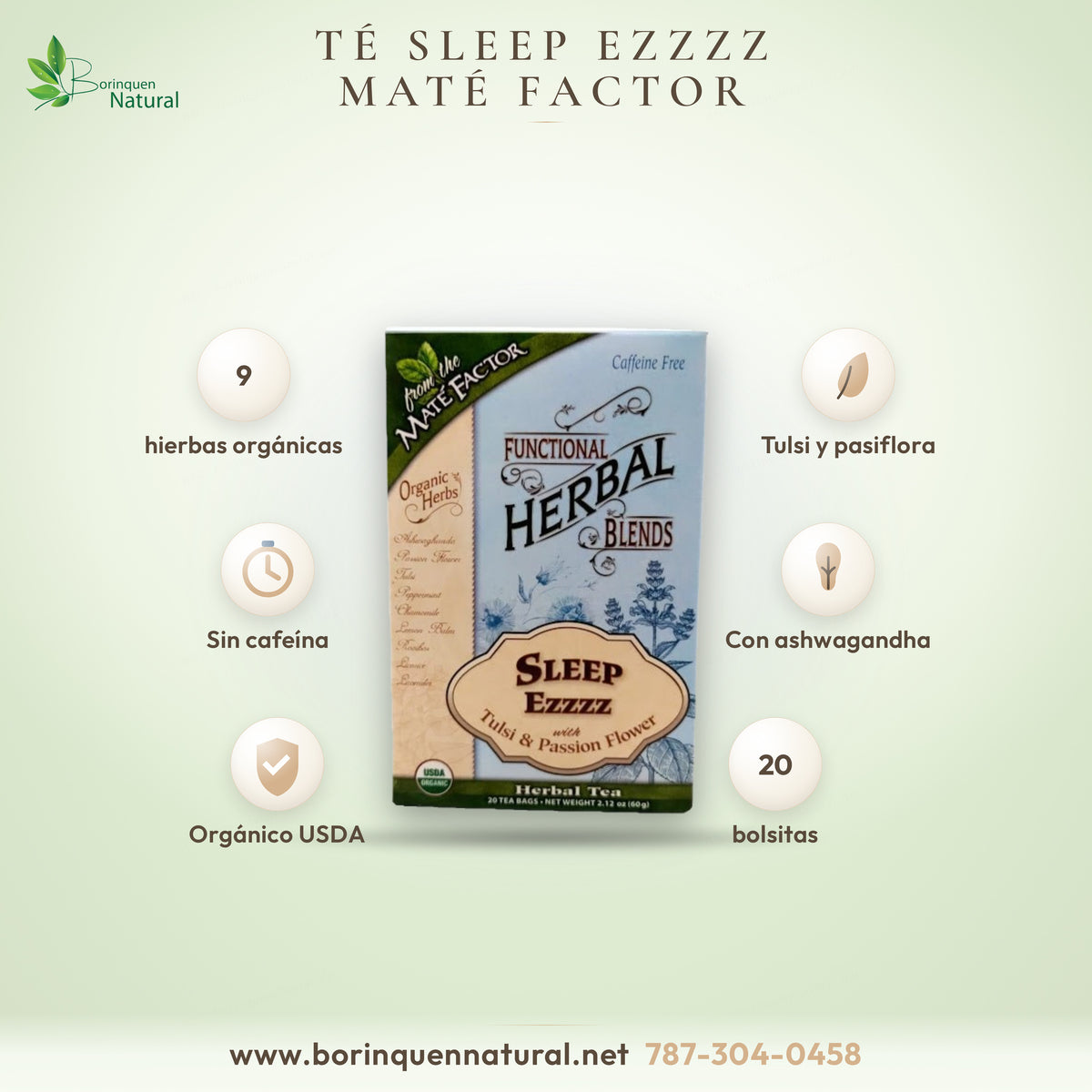 Té Sleep Ezzzz de The Maté Factor con tulsi y pasiflora, mezcla de hierbas orgánicas sin cafeína, 20 bolsitas