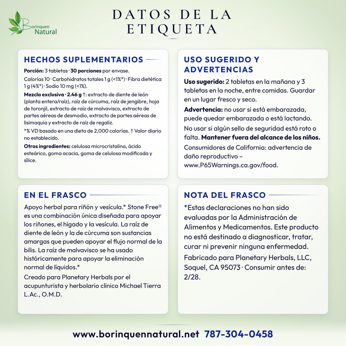 Datos de la etiqueta de Stone Free: hechos suplementarios, uso sugerido, advertencias y lo que dice el frasco