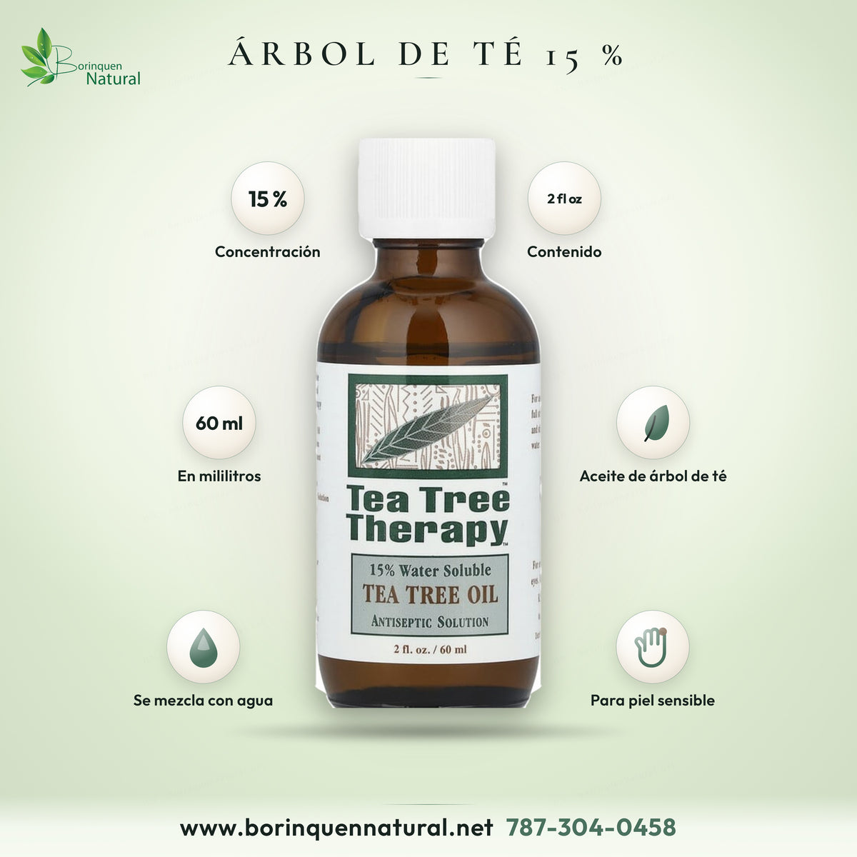 Aceite de árbol de té al 15 % hidrosoluble de Tea Tree Therapy, frasco de 2 fl oz (60 ml)