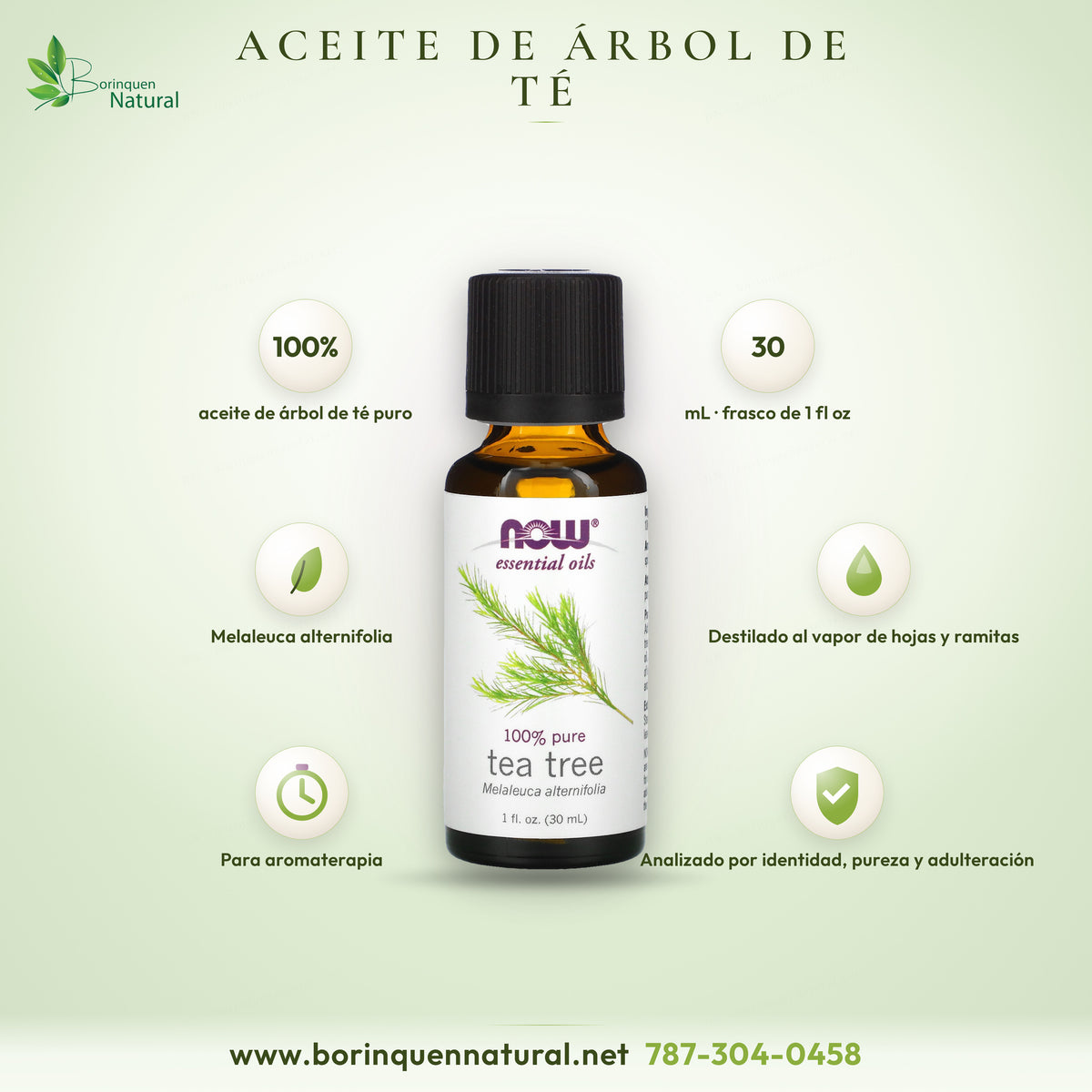 Aceite esencial de árbol de té NOW Essential Oils 100% puro, Melaleuca alternifolia, frasco de 1 fl oz (30 mL)