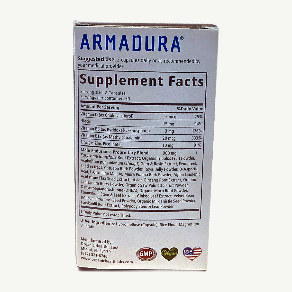 Armadura de Organic Health Labs: foto real del envase tomada en la tienda Borinquen Natural (3 de 5)