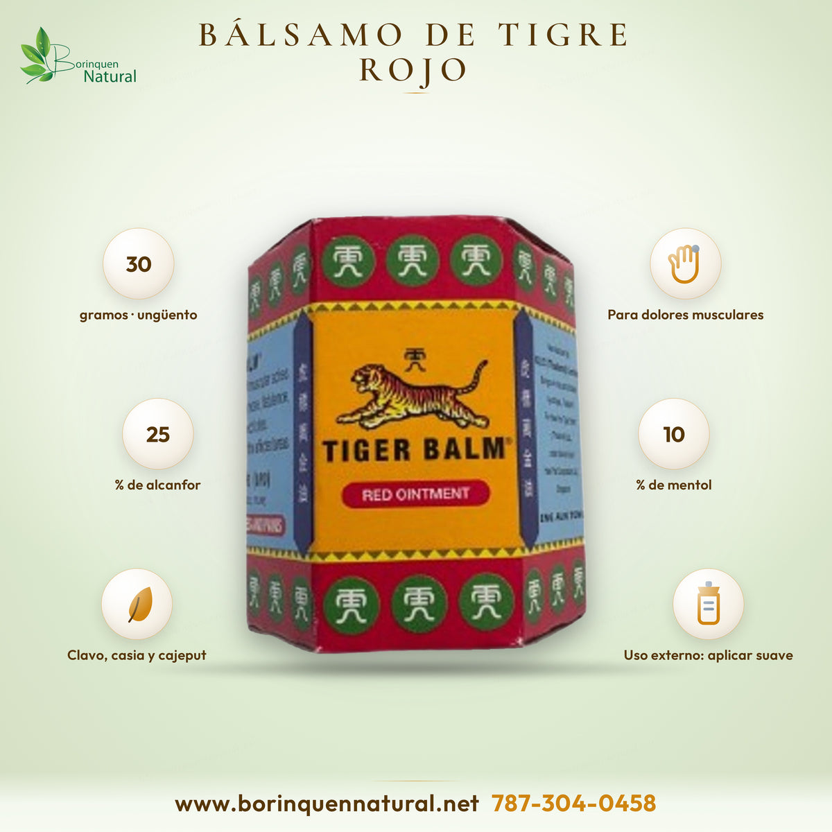 Bálsamo de Tigre Rojo, Tiger Balm Red Ointment de 30 g en su caja hexagonal roja