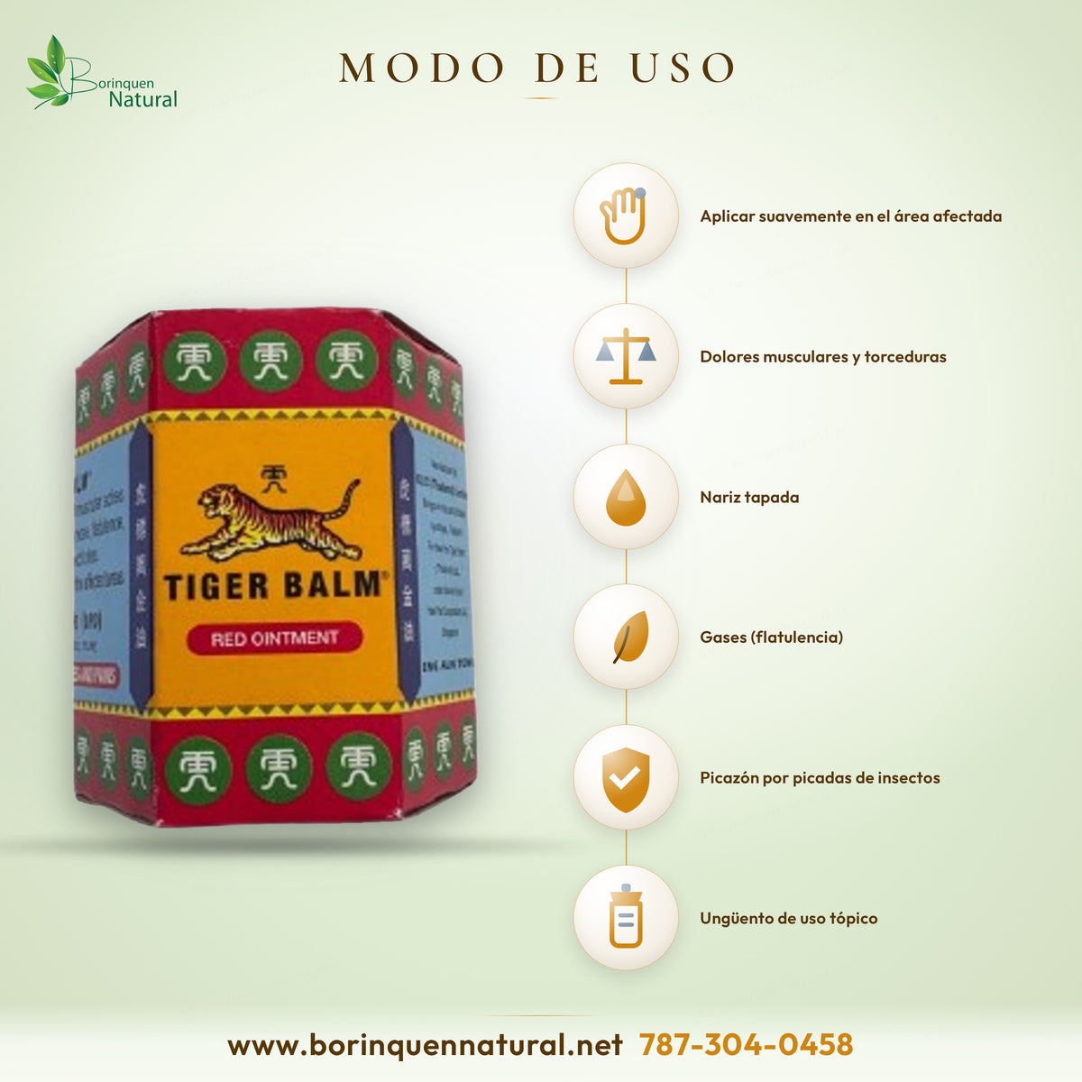 Modo de uso del Bálsamo de Tigre Rojo: aplicar suavemente sobre las áreas afectadas