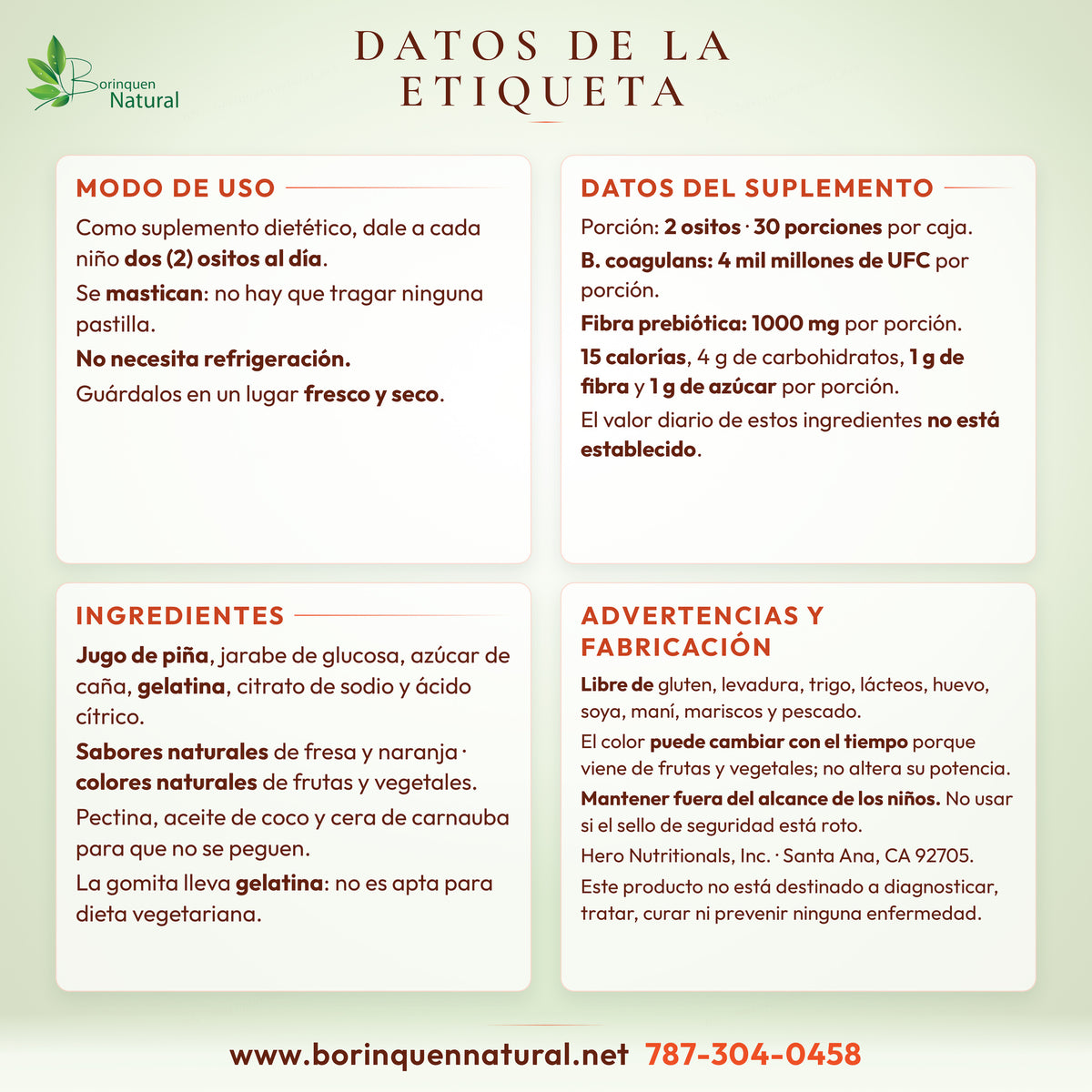 Datos de la etiqueta de los Yummi Bears Probiotic + Prebiotic: modo de uso, datos del suplemento, ingredientes y advertencias