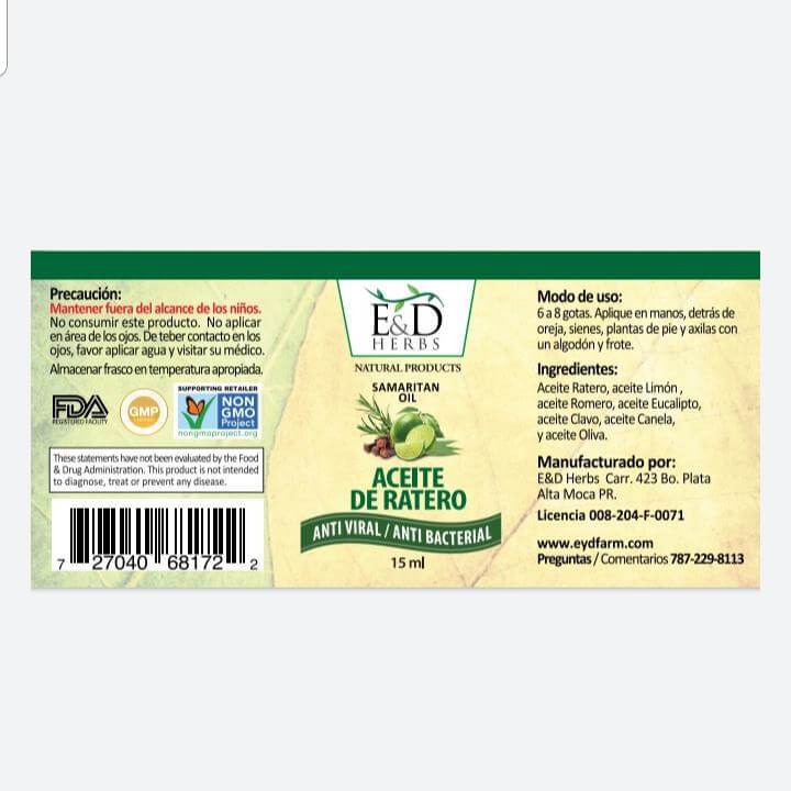 Aceite Ratero Aceite de Ratero 15ml - Antiviral Certificado PR | Borinquen