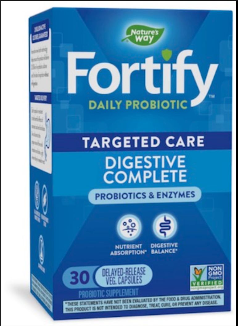 Fortify Dual Action Digestive Complete 20 Billion Live Probiotics and Enzymes 30 Vegetarian Capsules