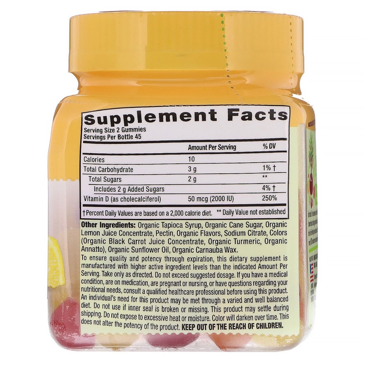 Organic Vitamin D3 50 mcg (2000 IU) Citrus Berry 100 Gummy