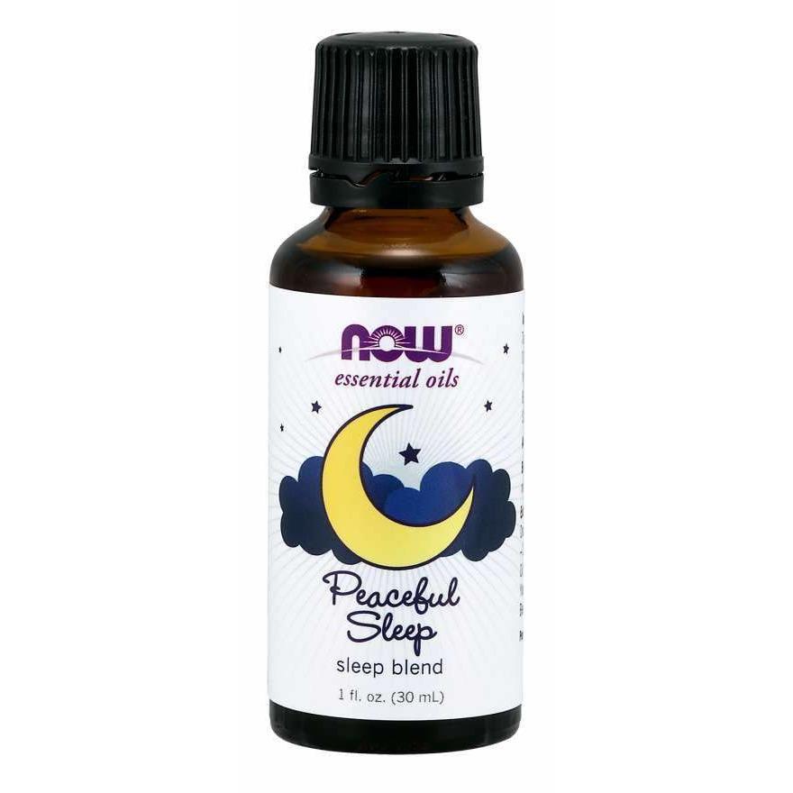 NOW Essential Oils Peaceful Sleep bottle, sleep blend, 1 fl. oz. (30 mL), with moon and stars