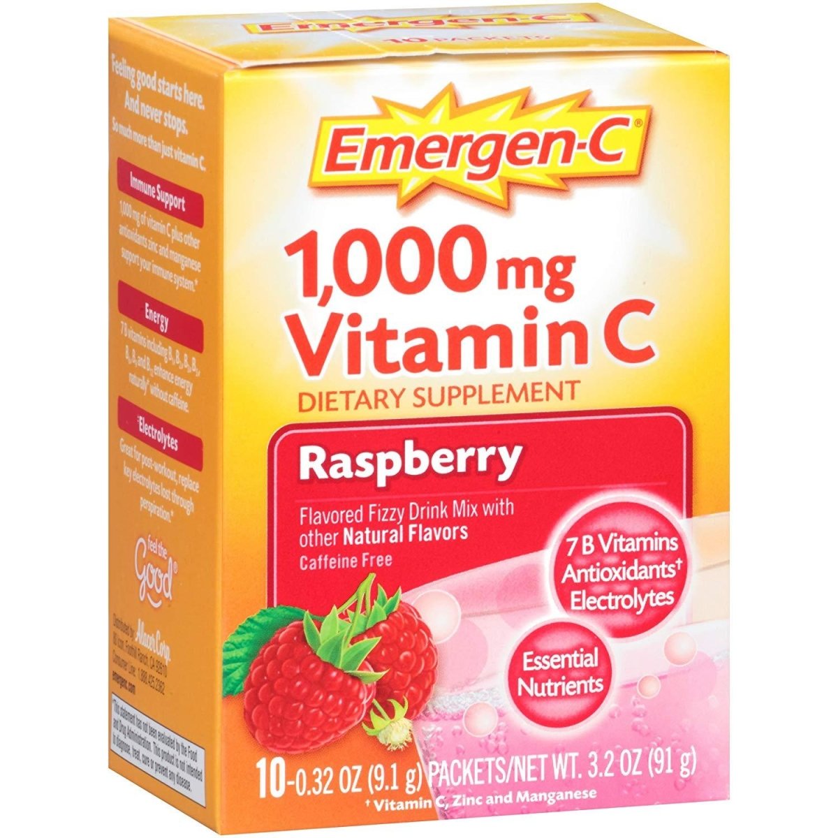 Raspberry 1,000 mg Vitamin C Fizzy Drink Mix 10 Pack 