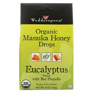 Wedderspoon Organic Manuka Honey Drops, Eucalyptus + Bee Propolis, 4.0 Oz, Unpasteurized, Genuine New Zealand Honey, Perfect Remedy For Dry Throats