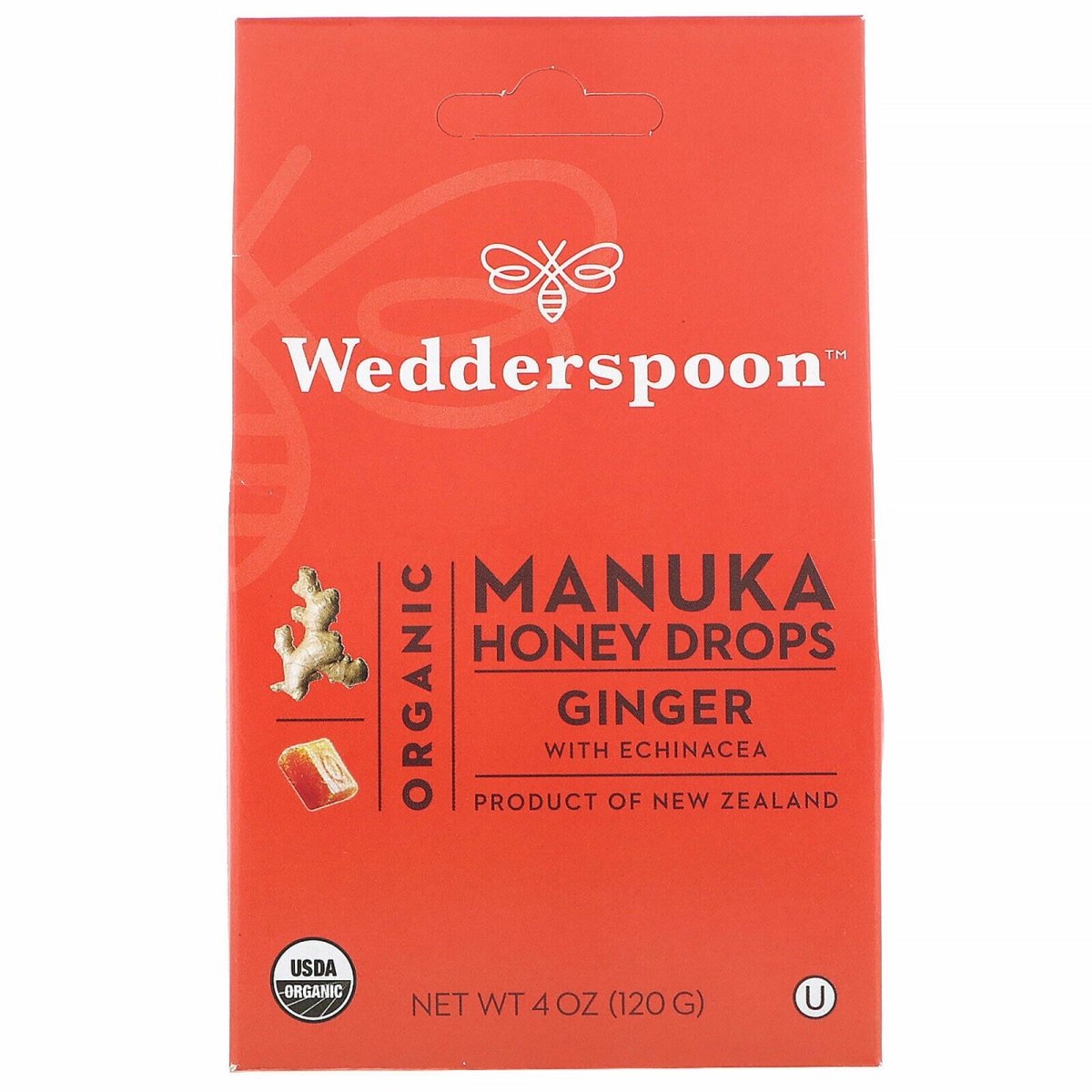 Wedderspoon Organic Manuka Honey Drops Ginger, 4.0 Ounce