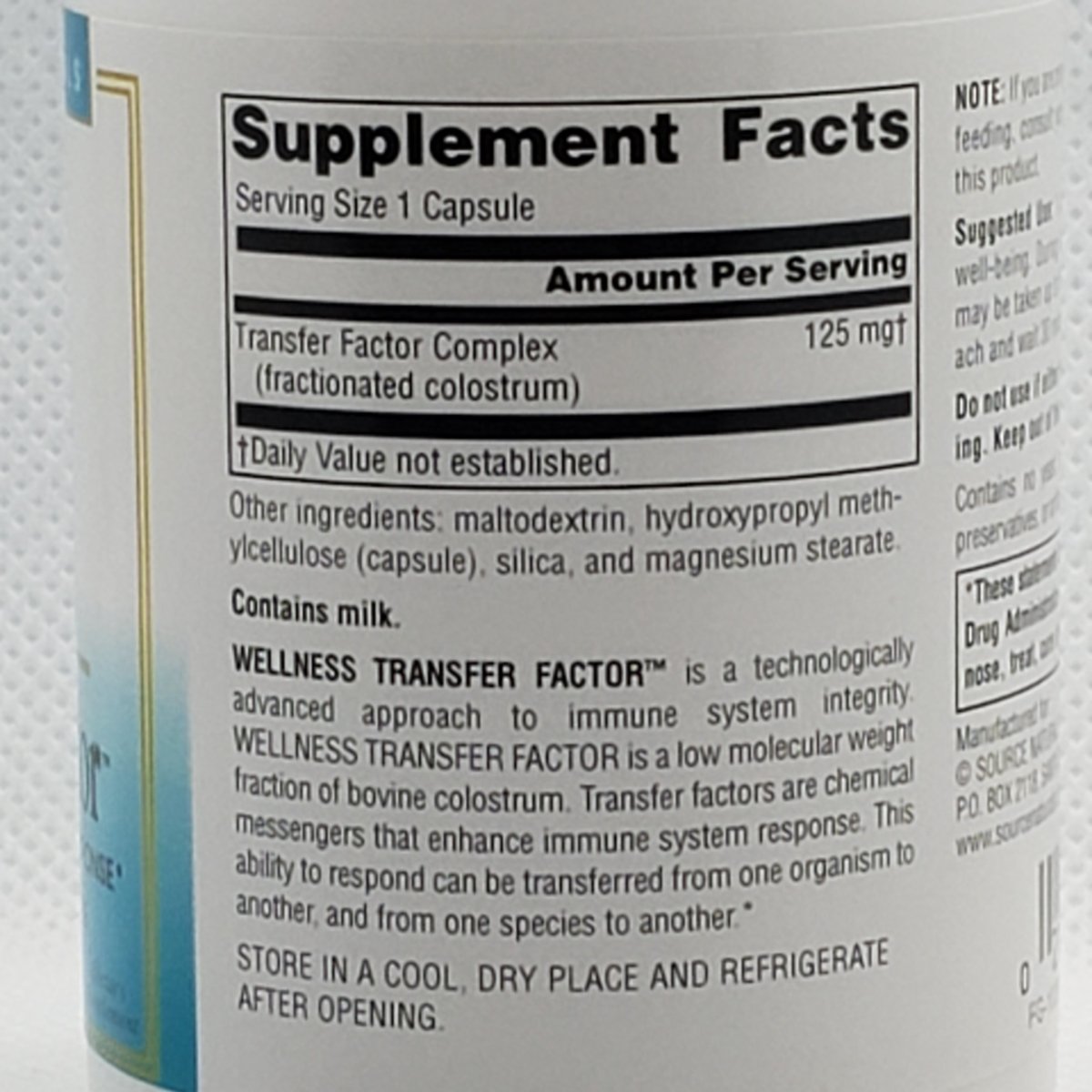 Wellness - Transfer Factor - Support Immune System Response - 125mg - 60 Veggie Capsules